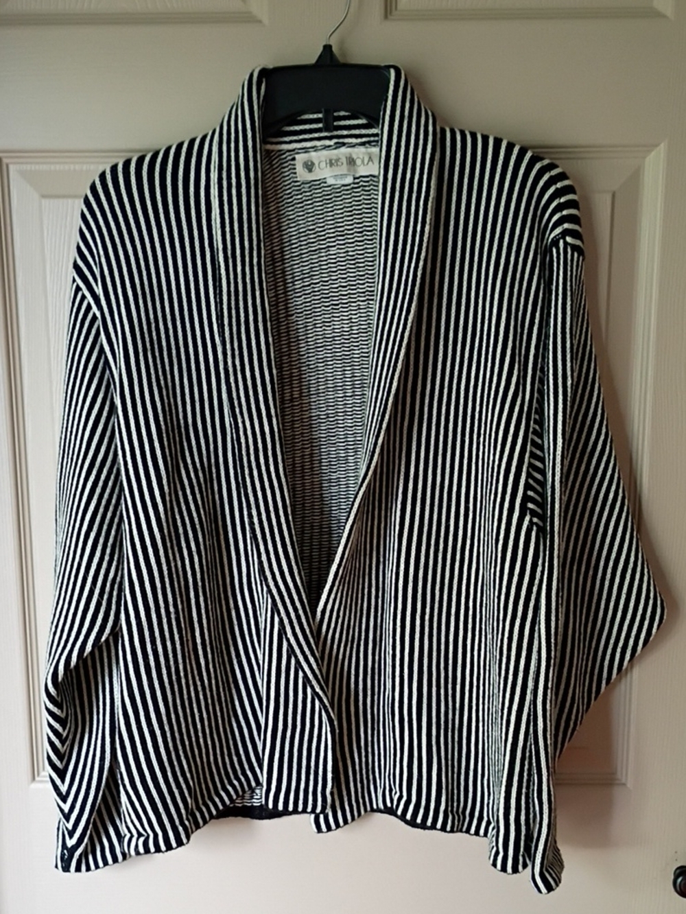 Chris Triola Black and White Striped Collar Sweater Jacket - Size Small